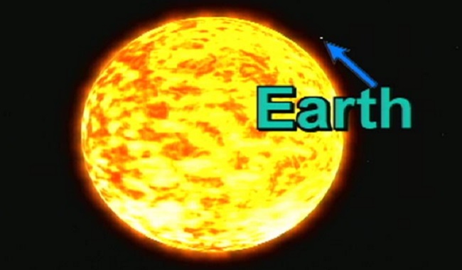 Taille de la Terre comparé au soleil
