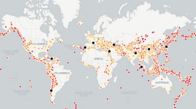 carte des seismes dans le monde